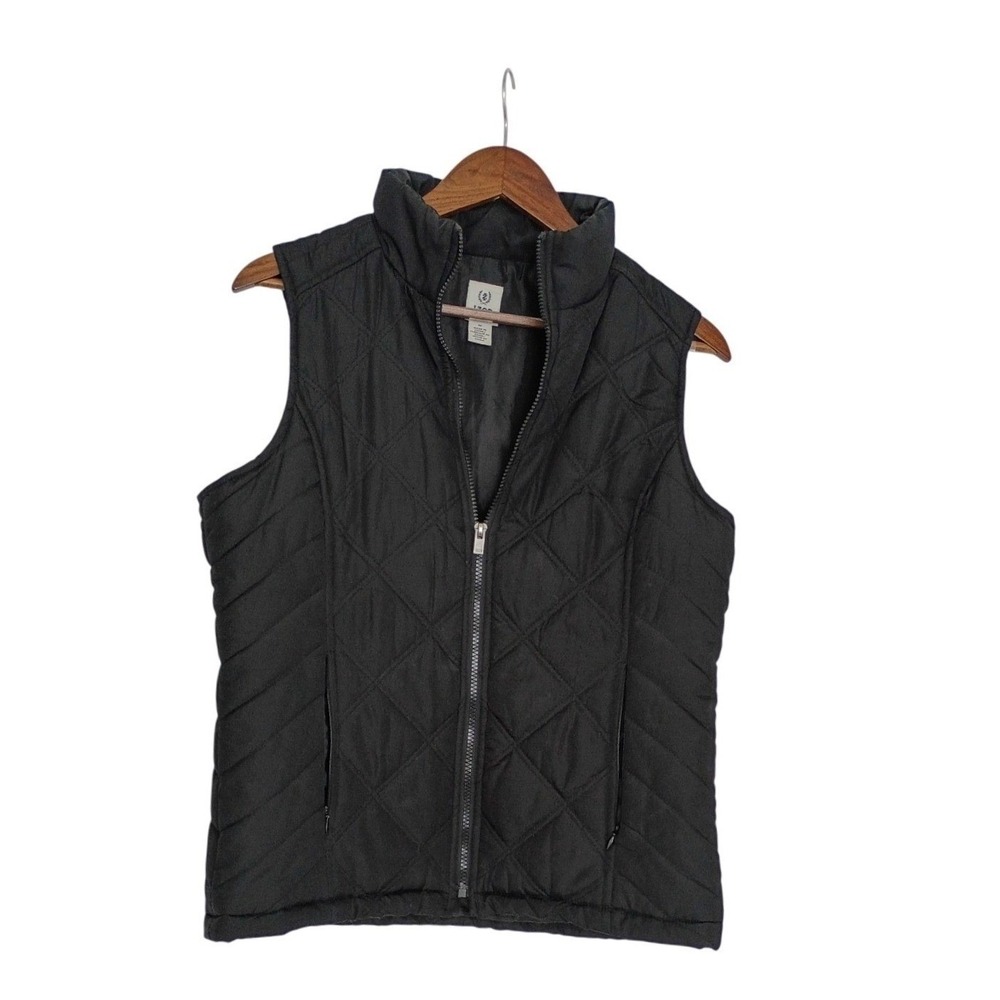 IZOD Quilted Puffer Vest Full Zip Black‎ Mock Neck Lightweight Pockets Size M